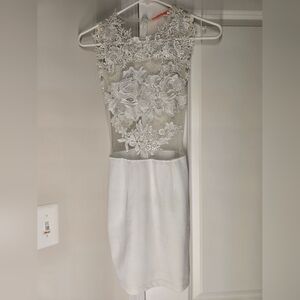 Mesh Top Floral White Mini Dress